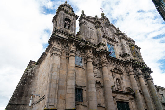 Pontevedra, Spain. View of Saint Bartholomew's church. Situated in the old town center of Pontevedra, the church was built in the late 17th century in the Baroque style. Travel destination.