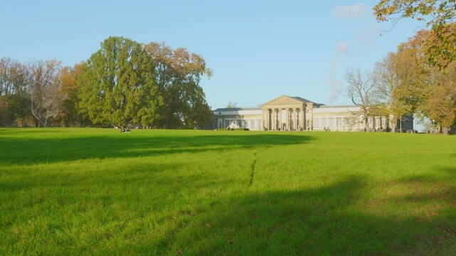 Green Meadows At State Museum of Natural History Stuttgart In Germany. Wide Shot