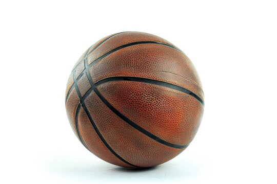 A detailed view of a basketball ball on a white background