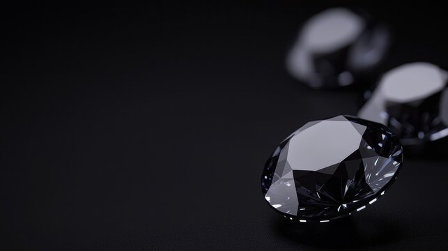 Elegant black diamonds on dark textured surface high-resolution view