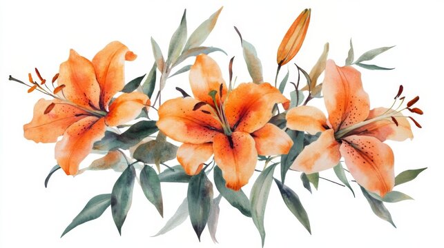 Stunning Orange Lily Bouquet Watercolor Painting