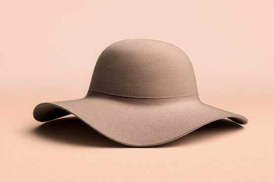 brown Floppy Hat mockup isolated on a beige background.
