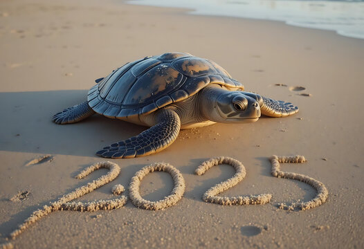 Sea Turtle on Beach, Welcoming 2025