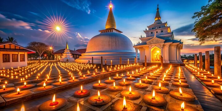 Golden Candles Illuminate Ancient Ruwanwelisaya Dagaba, Anuradhapura, Sri Lanka - 4K Stock Photo