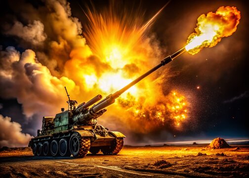 Low Light Artillery: Self-Propelled Howitzer Firing at Night