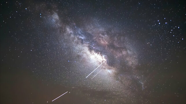 Milky Way galaxy at night, stars trail, dark sky