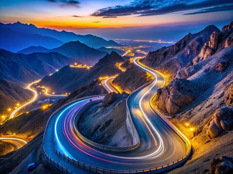 Al Baha Saudi Arabia, Curvy Road, Blue Hour, Long Exposure, May 2022