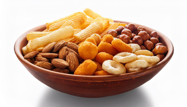 snacks in bowl isolated from bkg