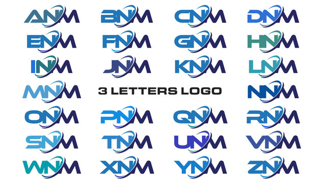 3 letters modern generic swoosh logo ANM, BNM, CNM, DNM, ENM, FNM, GNM, HNM, INM, JNM, KNM, LNM, MNM, NNM, ONM, PNM, QNM, RNM, SNM, TNM, UNM, VNM, WNM, XNM, YNM, ZNM