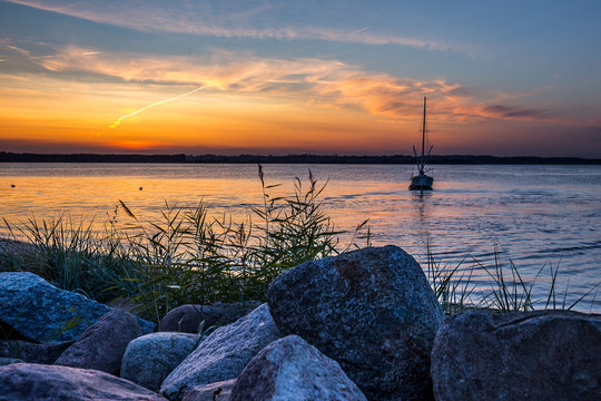 Beautiful sunrise over the beach in Rewa Poland