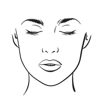 Beautiful woman portrait. Face chart Makeup Artist Blank Template. Vector