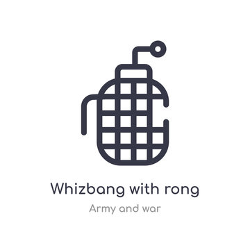 whizbang with rong outline icon. isolated line vector illustration from army and war collection. editable thin stroke whizbang with rong icon on white background