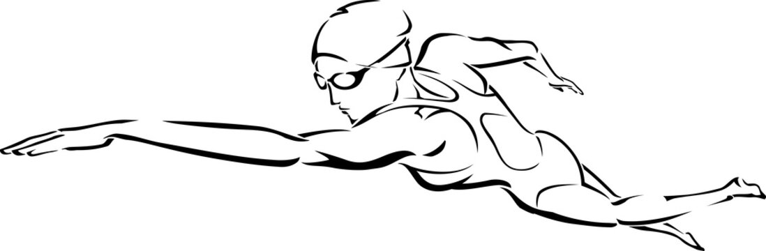 Swimming Female, Front Crawl Line Art