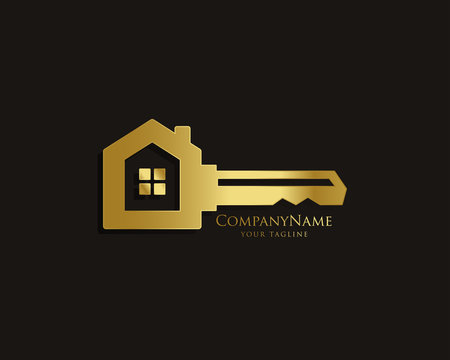 Elegant Key House Logo Design, Real Estate Logo Icon Symbol Design Vector Template