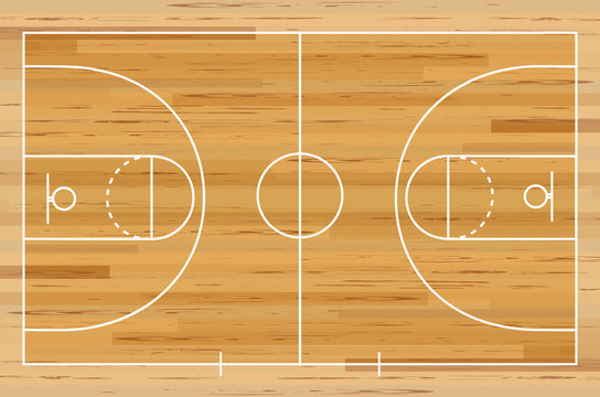 Basketball court floor with line on wood texture background. Vector illustration.