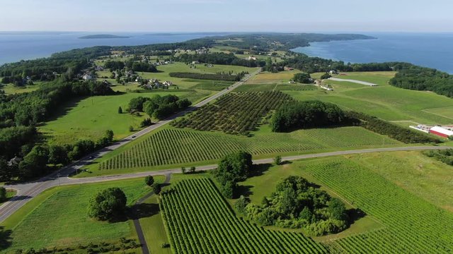 Vineyard tours Wine Tasting in Summer Grape vines Travel Trip Vacation Michigan Sky Clouds Orchard Farm House Farming Colors in Pure Michigan Old Mission Peninsula in Traverse City Area logo placement