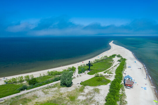 Rewa, Poland. Aerial view of Isthmus Rewski in summer at the Baltic Sea in Rewa, Pomeranian voivodship, Poland.