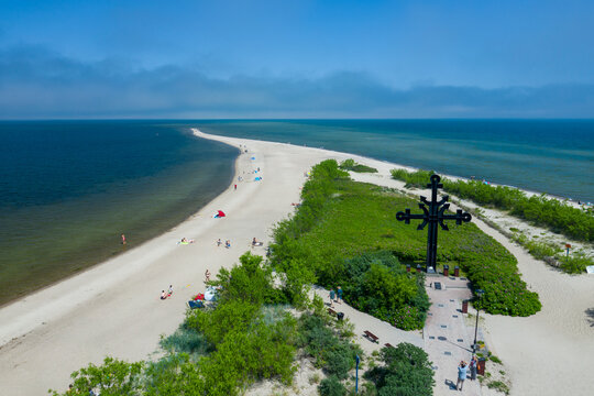 Rewa, Poland. Aerial view of Isthmus Rewski in summer at the Baltic Sea in Rewa, Pomeranian voivodship, Poland.