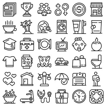 Human needs icons set. Outline set of human needs vector icons for web design isolated on white background