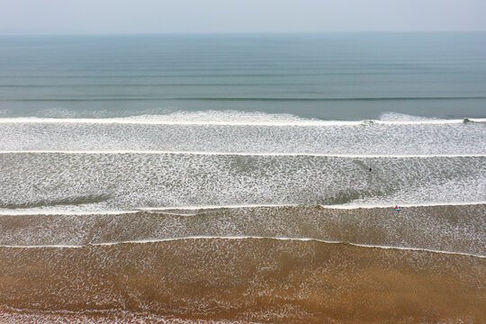 Westward Ho! beach from the air, North Devon, UK