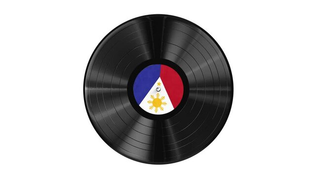 Realistic seamless looping 3D animation of the Philippines national flag label vinyl record isolated on white rendered in UHD with alpha matte