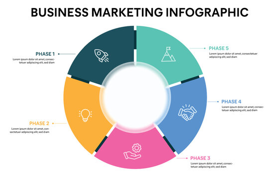 Pie chart circle infographic template with 5 options, steps, parts, segments. Business concept. marketing infographic vector illustration.