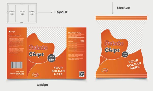 Potato chips package design, realistic vector design Potato chips packaging template, chip packaging, packaging, chips, vector illustration .