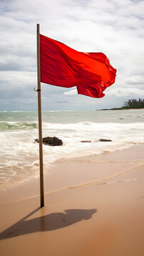 Red flags at the beach in Bintan due to rough waves and storms