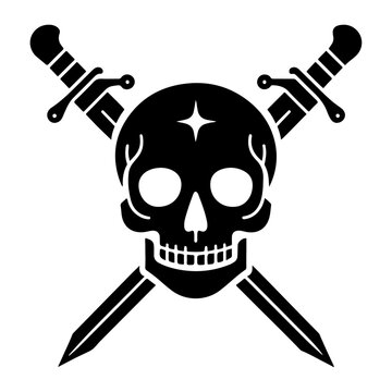 skull with crossed sord vector icon, clipart, symbol, black color silhouette