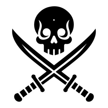 skull with crossed sord vector icon, clipart, symbol, black color silhouette