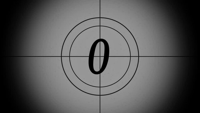 Countdown movie from 5 to 0 number. Old film movie timer count in grey retro style. Movie-style countdown Counting from 10 seconds.