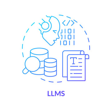 LLM artificial intelligence blue gradient concept icon. Content generation, chatbot. Round shape line illustration. Abstract idea. Graphic design. Easy to use infographic, presentation