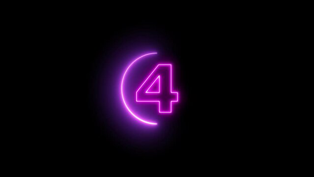 0 to 10 second modern digital countdown timer animation on black background. Pink color top ten countdown animated, Neon light numbers from 0 to 10, animation text.