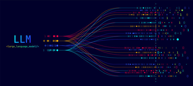 Illustration of abstract stream. Artificial intelligence. Big data, technology, AI, data transfer, data flow, large language model, generative AI, LLM, NLP. NLG