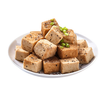 Sweet Cantonese Salt and Pepper Tofu Isolated On White Background 