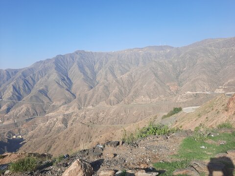 Beautiful daytime view of  King Fahd road in Sarawat mountains near Al Baha, Saudi Arabia.