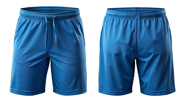 Blue athletic shorts front and back view mockup isolated PNG on transparent background