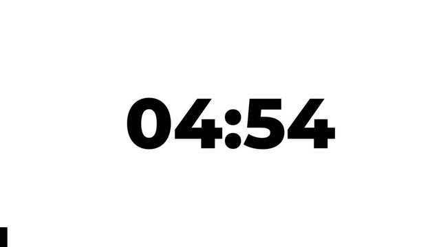 5 Minutes Countdown Timer,  Black Numbers on a white Background