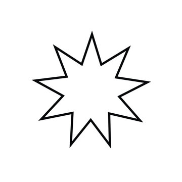 Bahai, religious icon. Vector illustration, flat design. Icon of Bahai Nine pointed star symbol. Vector illustration. Eps file 50.