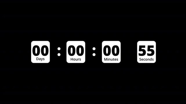 One day countdown timer one minute animation from 60 to 0 seconds, 60 Seconds countdown, Day hour minute and second countdown timer, Countdown