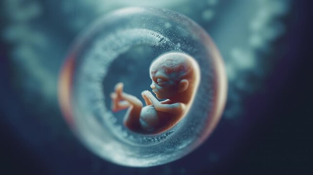 Artistic photorealistic clip of fetus in the womb. Early childhood, pregnancy, miracle of life, fertility, pro-choice, abortion rights and anti-abortion topics illustration. 