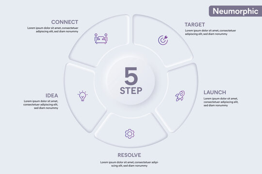 Pie Chart Circle Infographic With 5 Options, Steps, Parts, Segments. Vector Illustration for Business Financial Report.