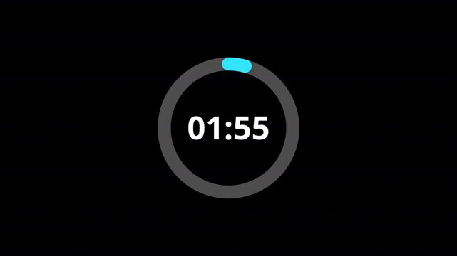 Rounded circle animation of two minutes countdown on transparent background with alpha channel, 2 minutes timer countdown animation, 2 minutes countdown