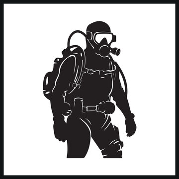 Scuba Diver Silhouette with Gear clipart