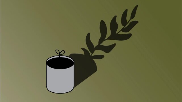 animation plant in the pot with shadow of a real plant. illustration nature motion.