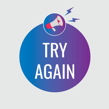 try again button, banner, label, template for website. try again text with colorful megaphone icon
