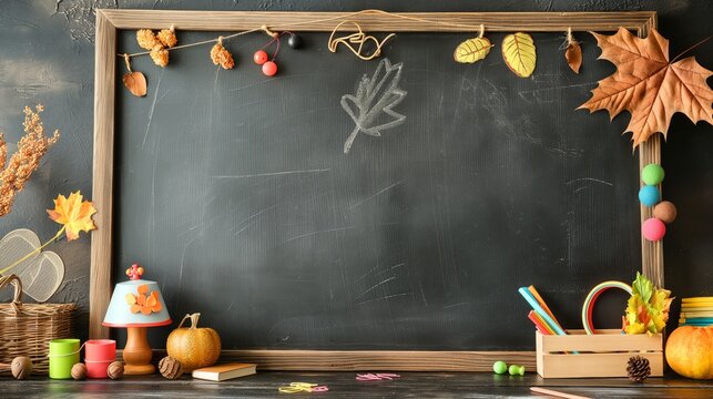 chalk board empty space copy space autumn school background concept mock up