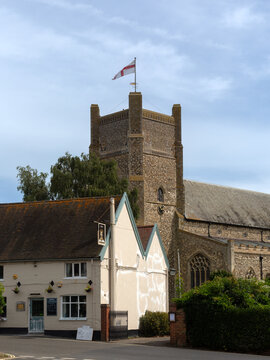 ORFORD, SUFFOLK, UK - JULY 15, 2024:  Exterior view of St Bartholomew's Church