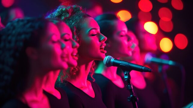 A Group of Women Singing Illuminated by Light