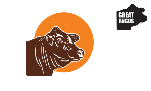 great big angus cattle head logo, silhouette of great cow face vector illustrations